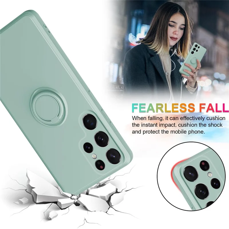 For Samsung Galaxy S24 Ultra Case with Strap Ring Holder Kickstand Phone Cover - Light Cyan