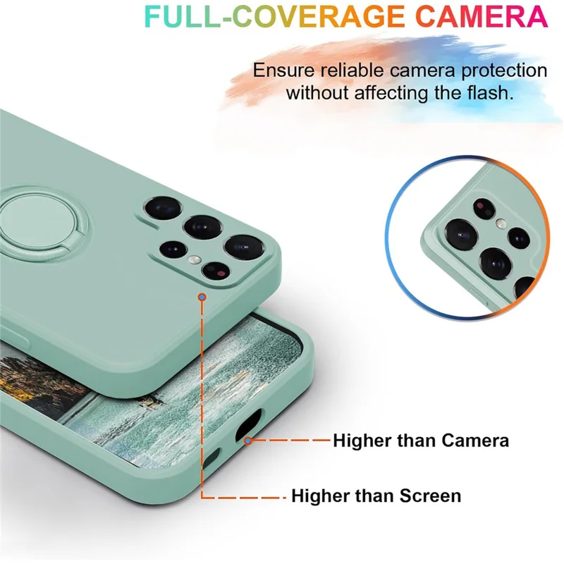 For Samsung Galaxy S24 Ultra Case with Strap Ring Holder Kickstand Phone Cover - Light Cyan