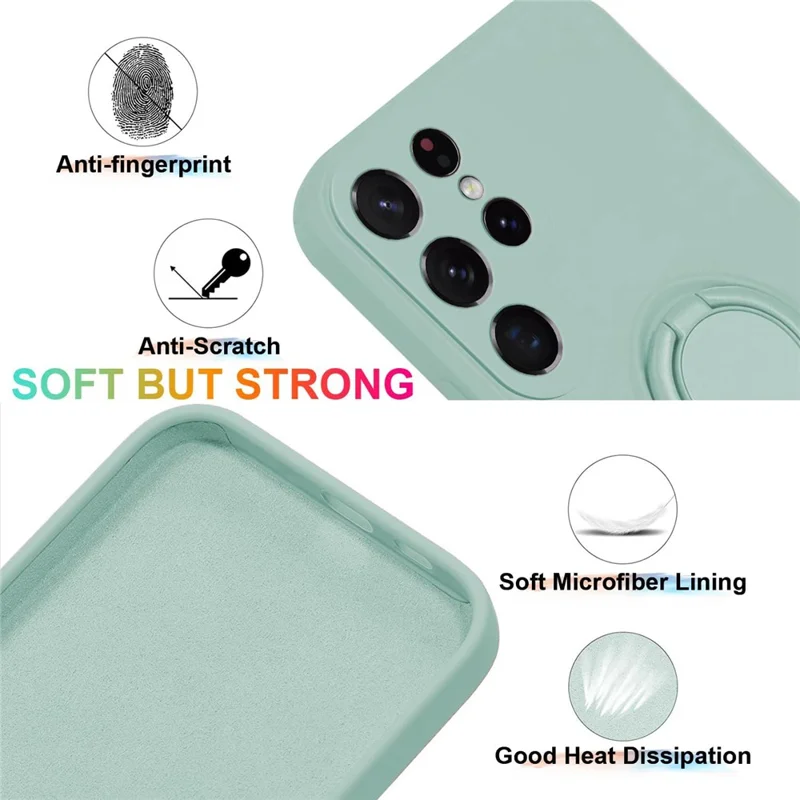 For Samsung Galaxy S24 Ultra Case with Strap Ring Holder Kickstand Phone Cover - Light Cyan