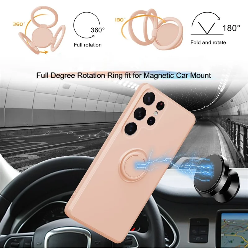 For Samsung Galaxy S24 Ultra Case with Strap Ring Holder Kickstand Phone Cover - Pink