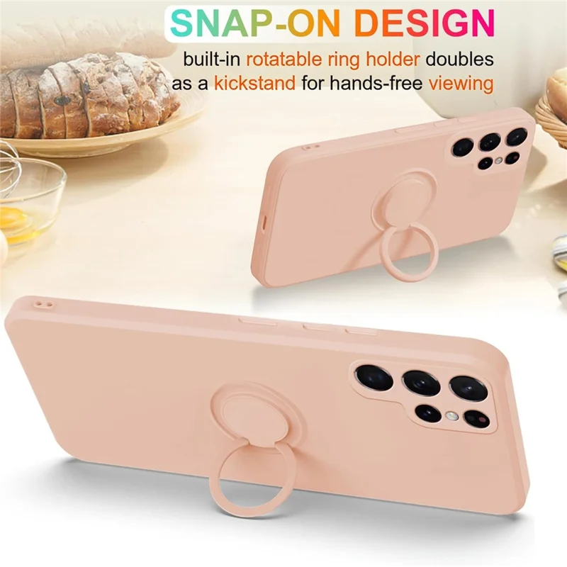 For Samsung Galaxy S24 Ultra Case with Strap Ring Holder Kickstand Phone Cover - Pink