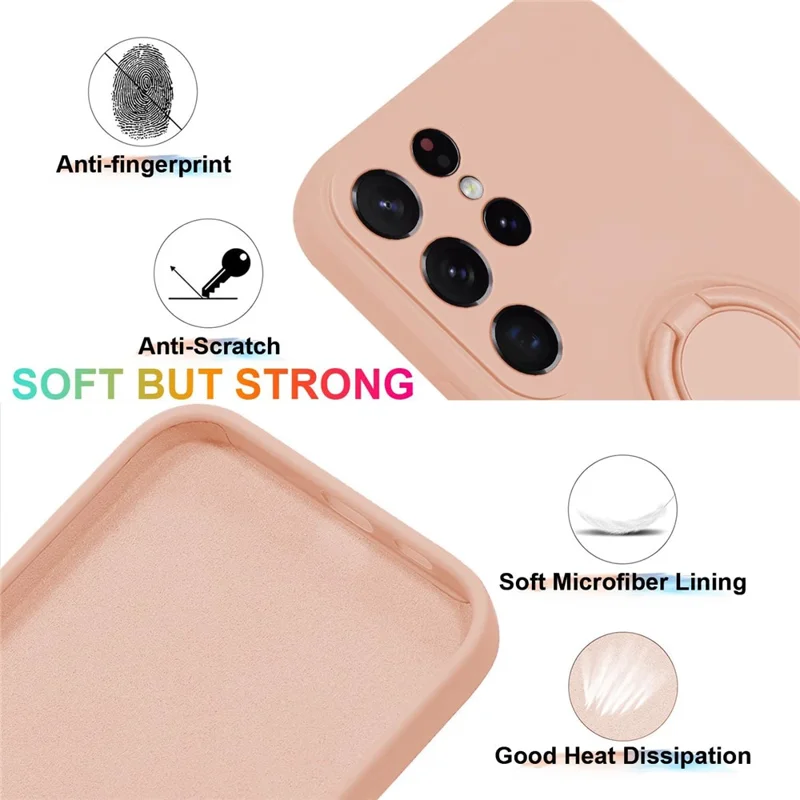 For Samsung Galaxy S24 Ultra Case with Strap Ring Holder Kickstand Phone Cover - Pink