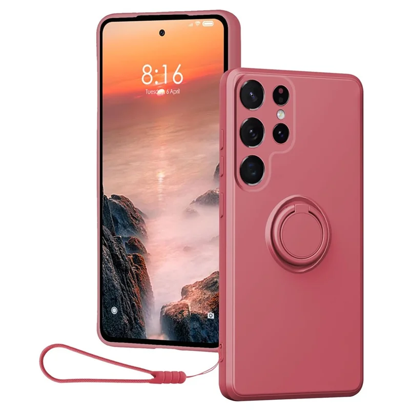 For Samsung Galaxy S24 Ultra Case with Strap Ring Holder Kickstand Phone Cover - Red