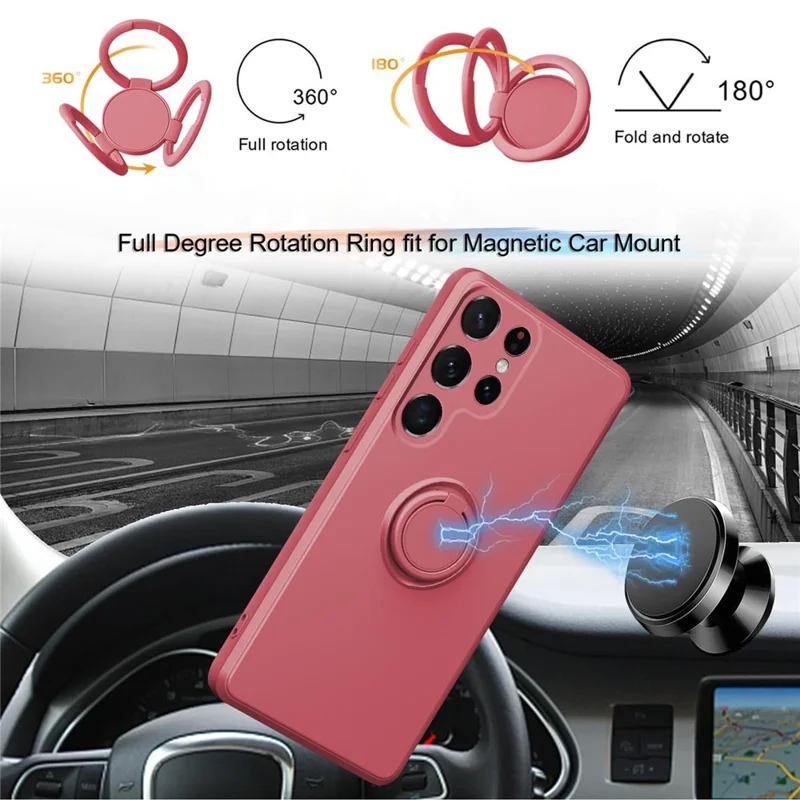 For Samsung Galaxy S24 Ultra Case with Strap Ring Holder Kickstand Phone Cover - Red