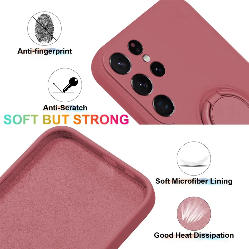 For Samsung Galaxy S24 Ultra Case with Strap Ring Holder Kickstand Phone Cover - Red