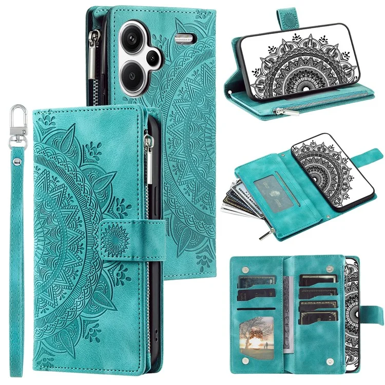 Para Xiaomi Redmi Note 13 Pro+ 5G Leather Case Mandala Pattern Wallet Phone Cover - Verde