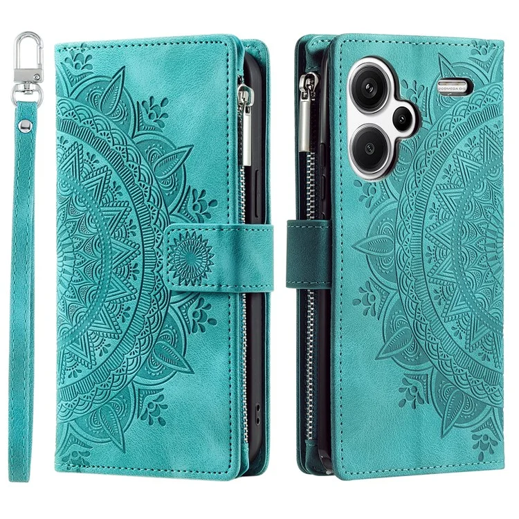Para Xiaomi Redmi Note 13 Pro+ 5G Leather Case Mandala Pattern Wallet Phone Cover - Verde