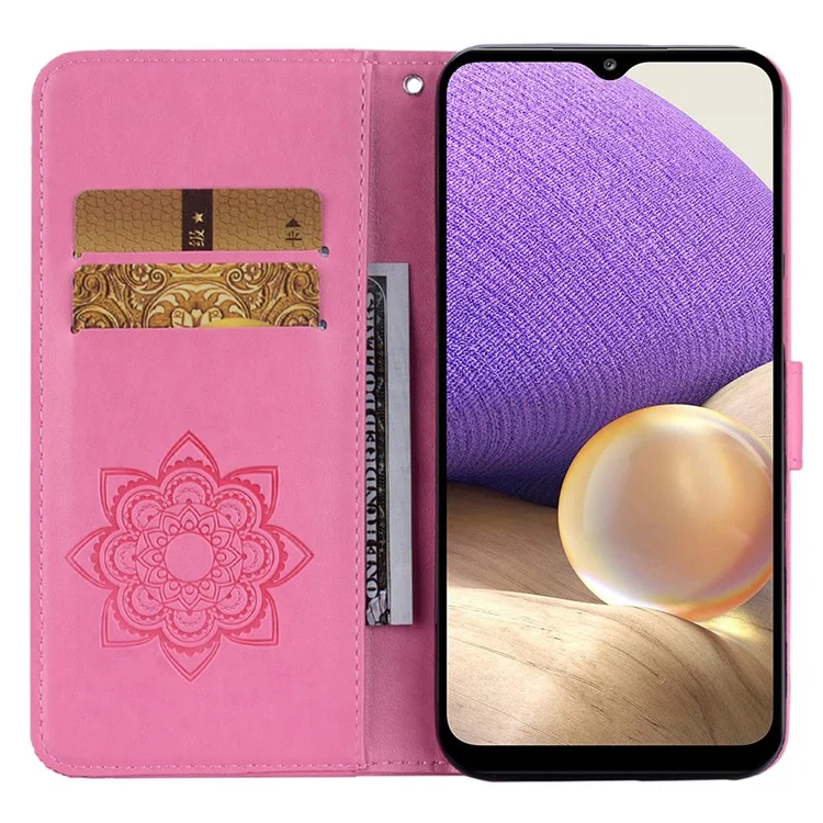 Pour Samsung Galaxy A35 5G Étui Portefeuille en Cuir Coque de Téléphone Motif Hibou et Fleur - Rose