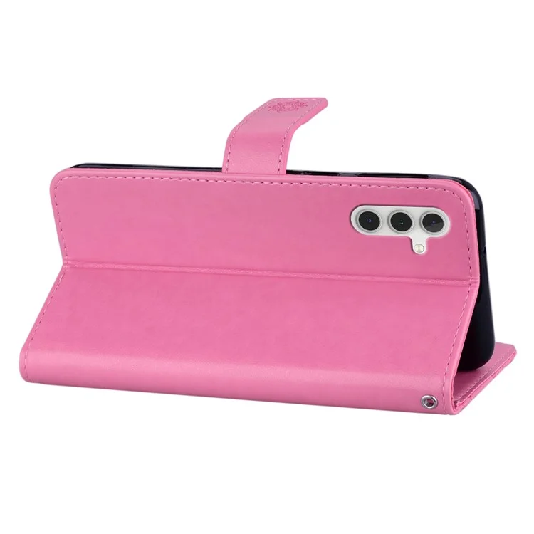 Pour Samsung Galaxy A35 5G Étui Portefeuille en Cuir Coque de Téléphone Motif Hibou et Fleur - Rose