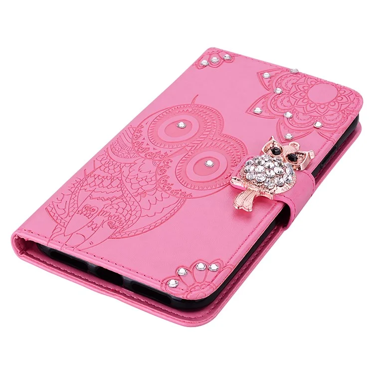 Pour Samsung Galaxy A35 5G Étui Portefeuille en Cuir Coque de Téléphone Motif Hibou et Fleur - Rose