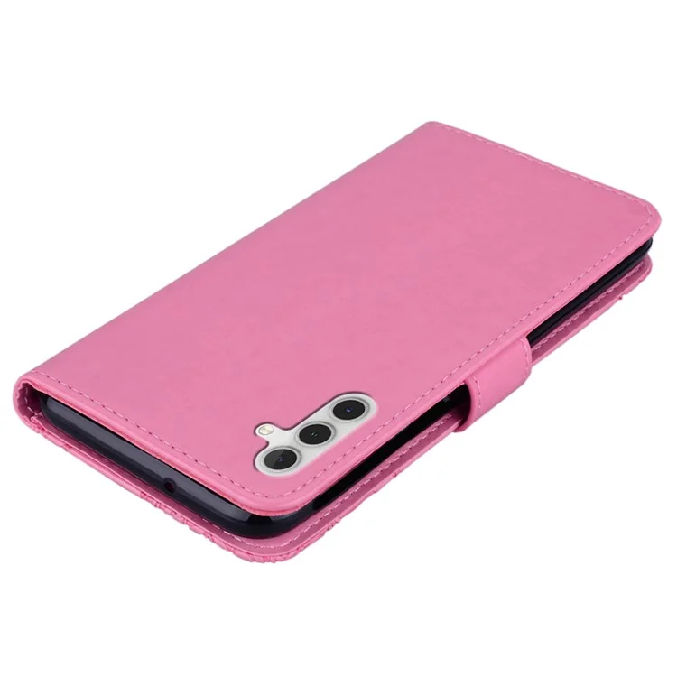 Pour Samsung Galaxy A35 5G Étui Portefeuille en Cuir Coque de Téléphone Motif Hibou et Fleur - Rose