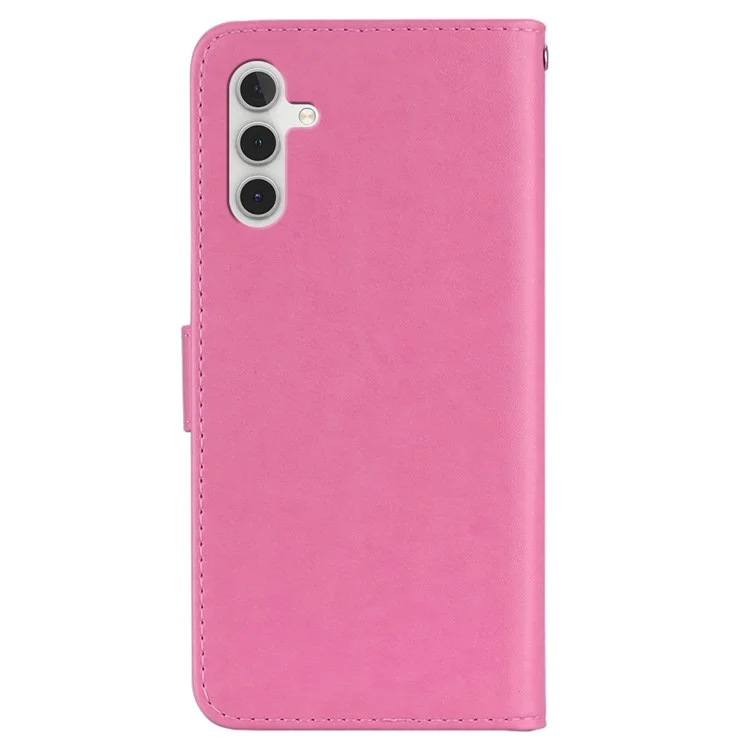 Pour Samsung Galaxy A35 5G Étui Portefeuille en Cuir Coque de Téléphone Motif Hibou et Fleur - Rose
