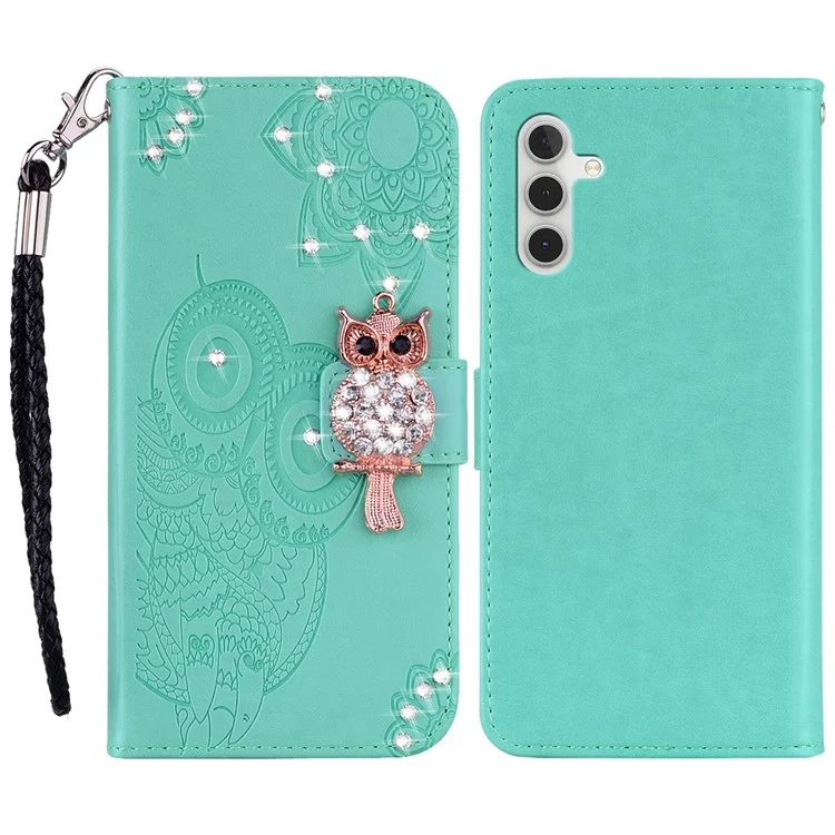 For Samsung Galaxy A55 5G Leather Case Rhinestone Wallet Phone Cover with Stand - Cyan