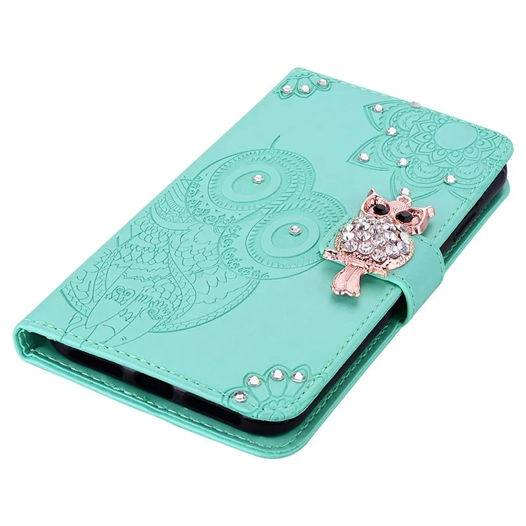 For Samsung Galaxy A55 5G Leather Case Rhinestone Wallet Phone Cover with Stand - Cyan