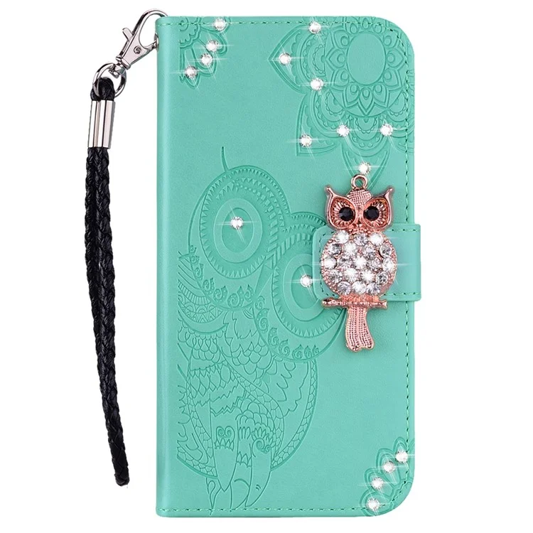 For Samsung Galaxy A55 5G Leather Case Rhinestone Wallet Phone Cover with Stand - Cyan