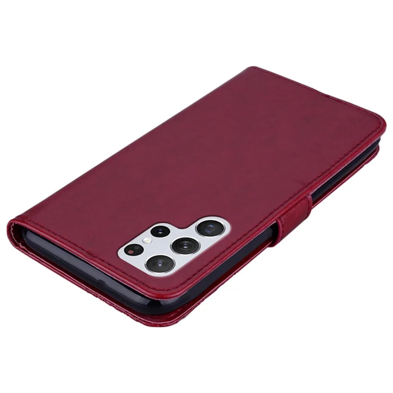 For Samsung Galaxy S24 Ultra Wallet Case Owl Flower Imprinted Rhinestone Leather Cover - Red