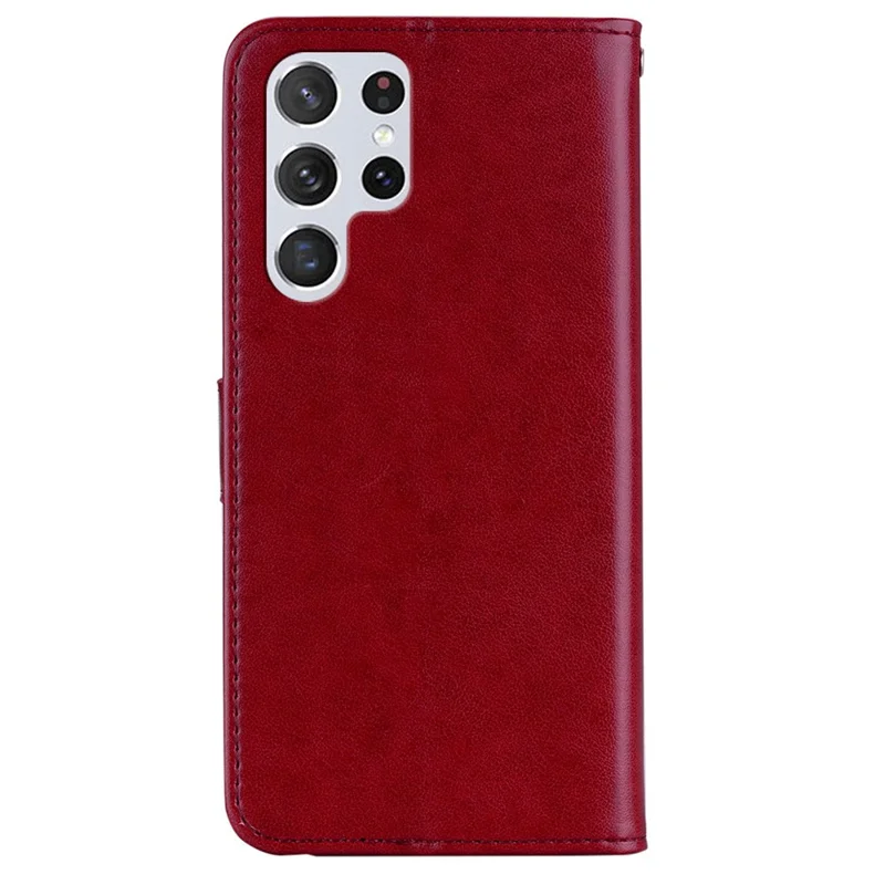For Samsung Galaxy S24 Ultra Wallet Case Owl Flower Imprinted Rhinestone Leather Cover - Red