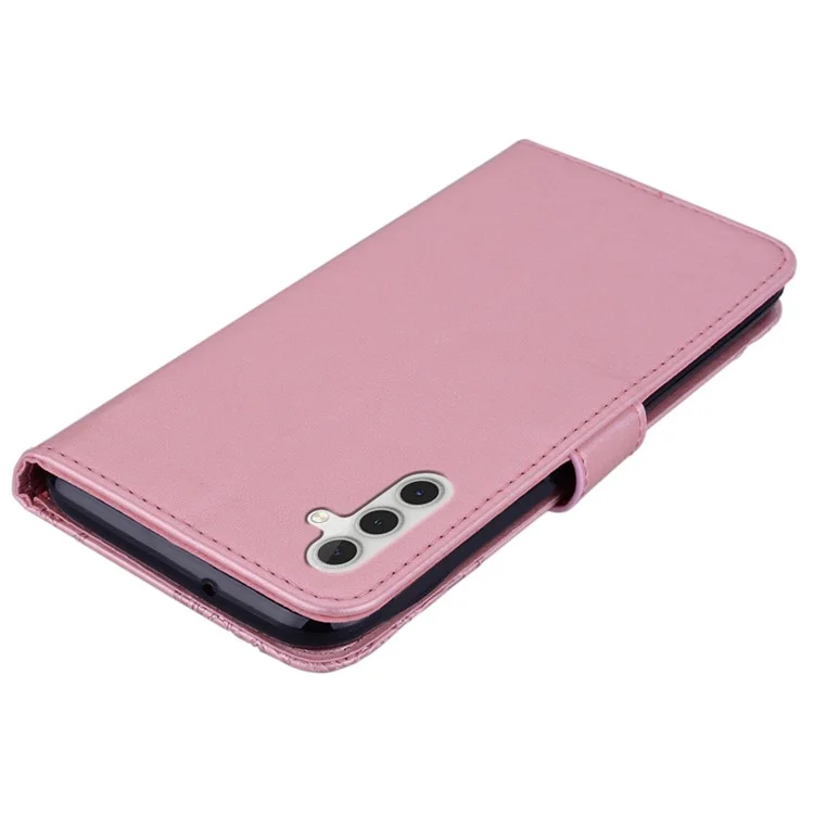 Pour Samsung Galaxy S24 Case Rhinestone Leather Phone Cover Owl Flower Pattern - Rose Gold