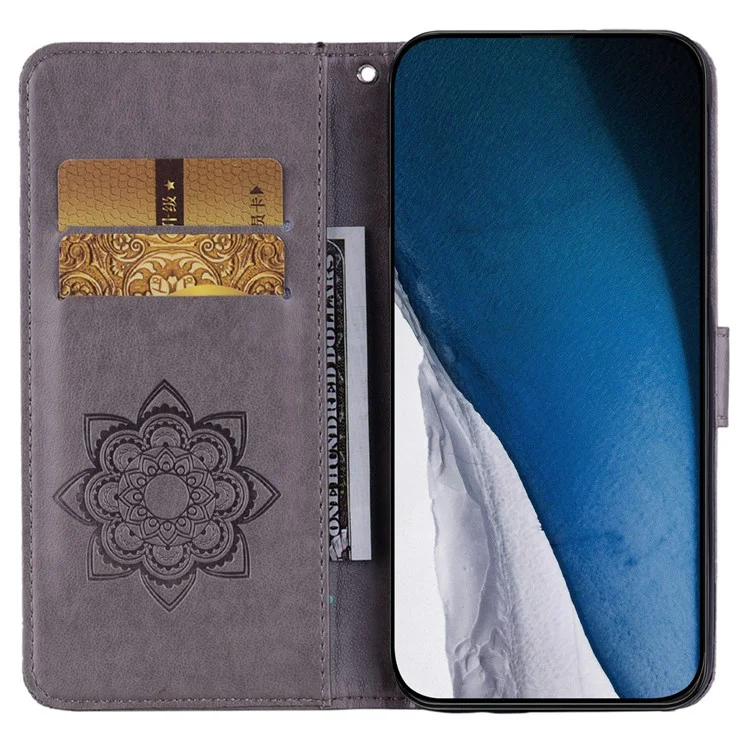 For Xiaomi Redmi Note 13 Pro+ 5G Case Wallet Leather Cover Rhinestone Decor - Grey