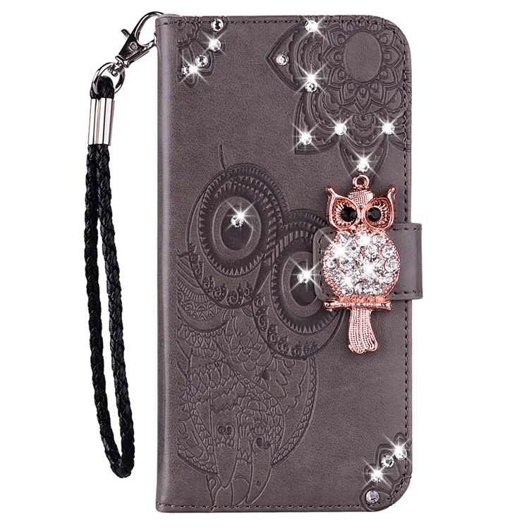 For Xiaomi Redmi Note 13 Pro+ 5G Case Wallet Leather Cover Rhinestone Decor - Grey