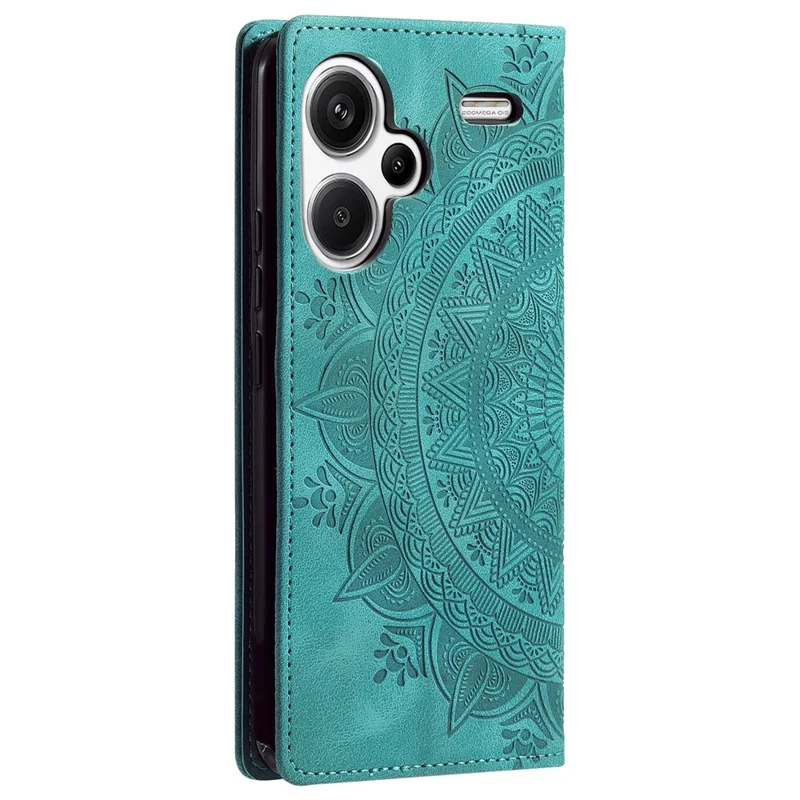 For Xiaomi Redmi Note 13 Pro+ 5G Wallet Phone Case Imprinted Flower Pattern Leather Flip Cover - Mint Green