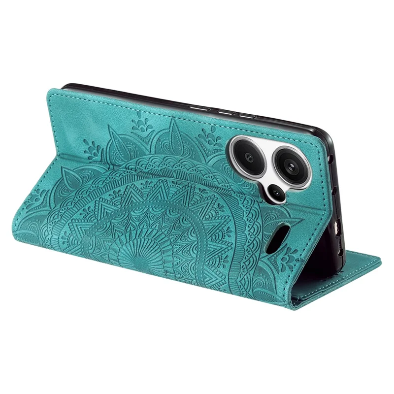 For Xiaomi Redmi Note 13 Pro+ 5G Wallet Phone Case Imprinted Flower Pattern Leather Flip Cover - Mint Green