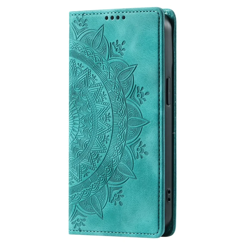 For Xiaomi Redmi Note 13 Pro+ 5G Wallet Phone Case Imprinted Flower Pattern Leather Flip Cover - Mint Green