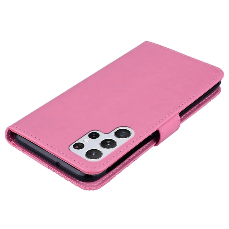 Для Samsung Galaxy S24 Ultra Case Wallet Stand Owl Pattern Phone Cover - Rose