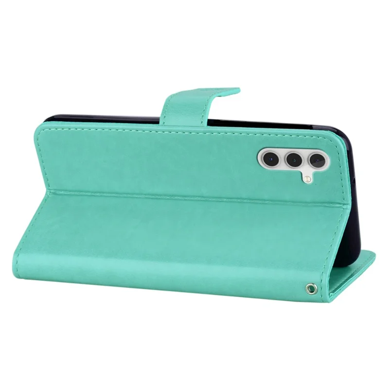 Pour Samsung Galaxy S24 Walelt Leather Case Flower Owl Imprinted Phone Cover - Cyan