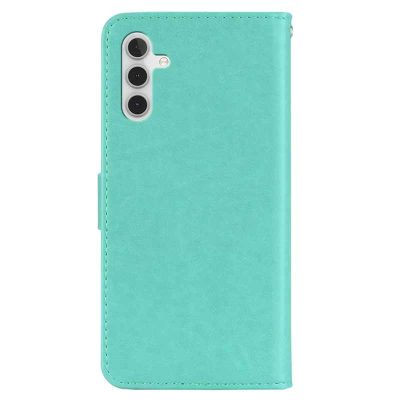 Pour Samsung Galaxy S24 Walelt Leather Case Flower Owl Imprinted Phone Cover - Cyan