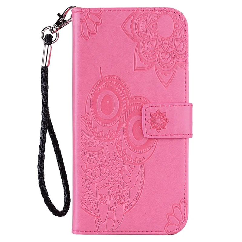 For Samsung Galaxy A55 5G Leather Case Wallet Phone Cover Owl Pattern Imprinted - Rose