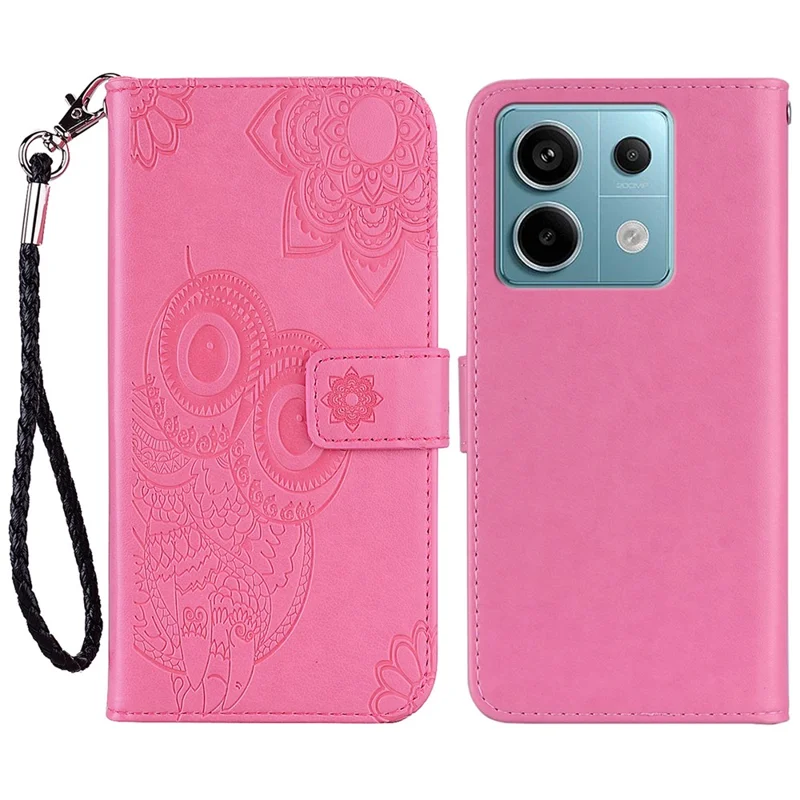 For Xiaomi Redmi Note 13 5G Case Owl Pattern Imprinted Leather Wallet Phone Cover - Rose