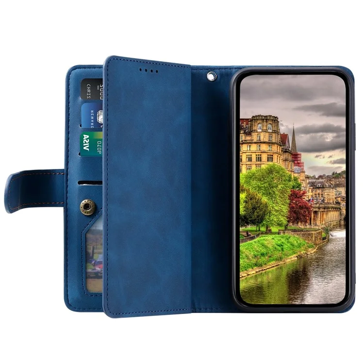 Per Google Pixel 9 / Pixel 9 Pro Custodia Portafoglio per Telefono con Cerniera in Pelle con 9 Slot per Schede - Blu