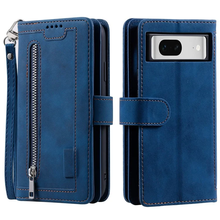 Per Google Pixel 9 / Pixel 9 Pro Custodia Portafoglio per Telefono con Cerniera in Pelle con 9 Slot per Schede - Blu