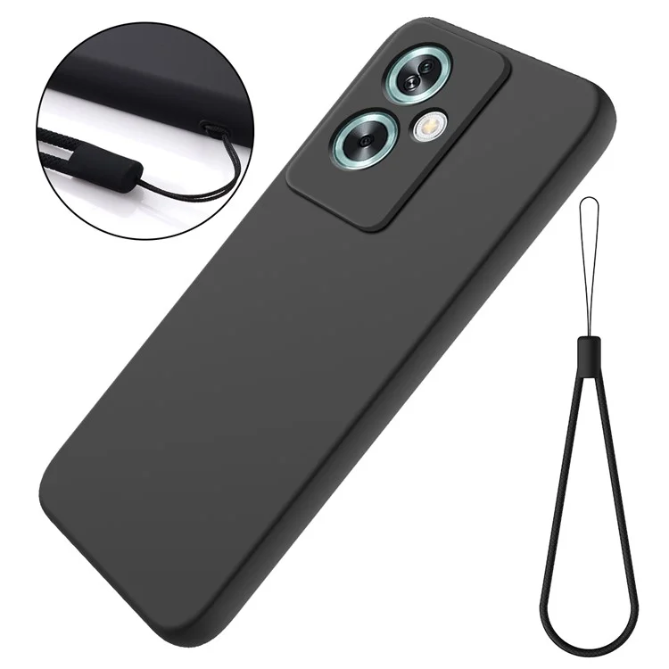 For OnePlus Nord N30 SE 5G Liquid Silicone Case Fiber Lining Phone Cover with Strap - Black