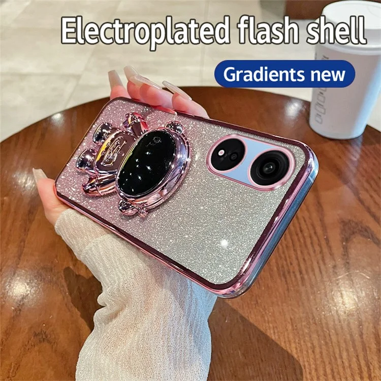 Capa de Telefone para Oppo A1 Pro 5G / Reno8 T 5G PC+TPU Glitter Astronauta com Suporte - Rosa