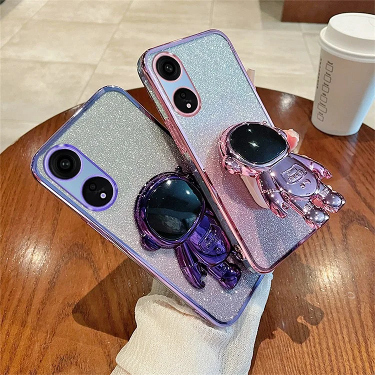 Capa de Telefone para Oppo A1 Pro 5G / Reno8 T 5G PC+TPU Glitter Astronauta com Suporte - Rosa
