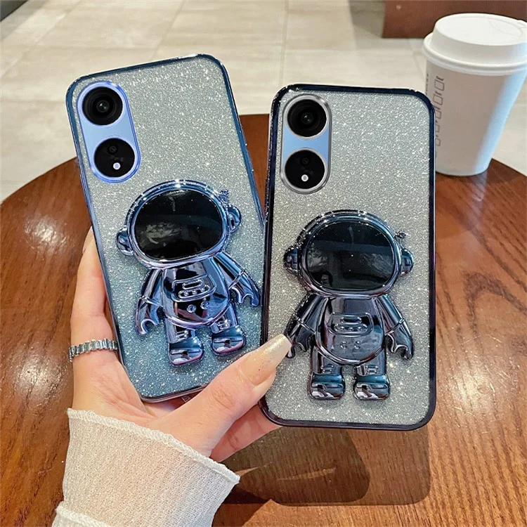 Capa de Telefone para Oppo A1 Pro 5G / Reno8 T 5G PC+TPU Glitter Astronauta com Suporte - Rosa