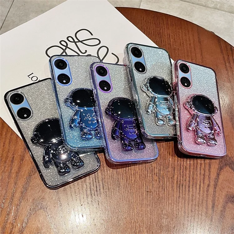 Capa de Telefone para Oppo A1 Pro 5G / Reno8 T 5G PC+TPU Glitter Astronauta com Suporte - Rosa