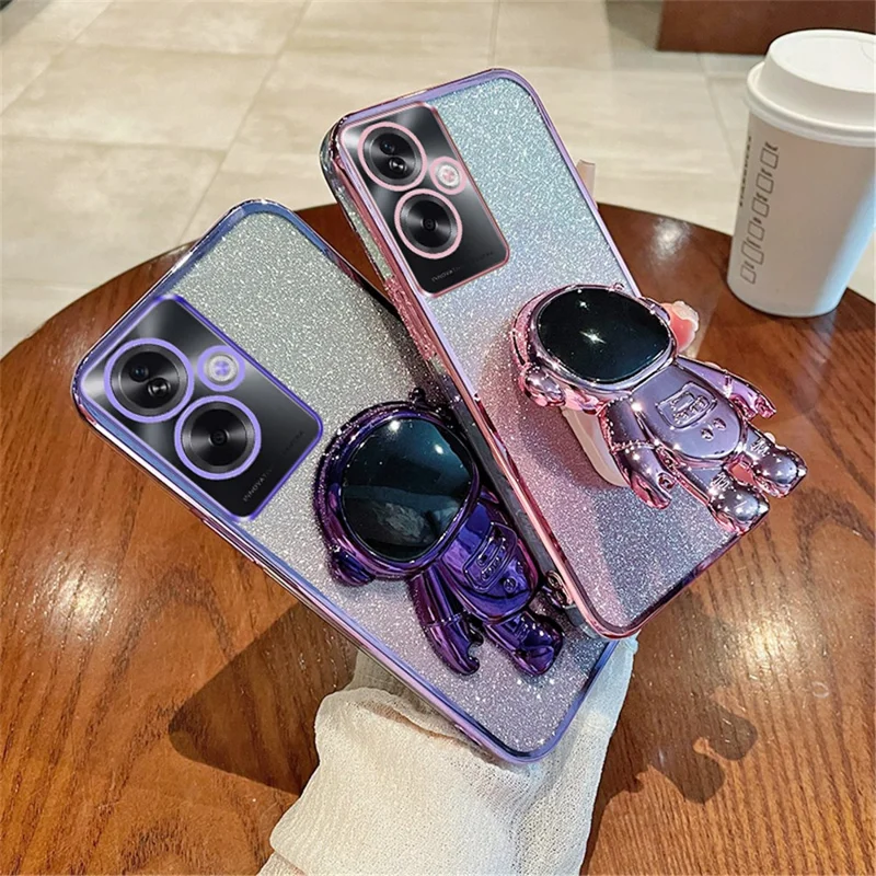 For Oppo A2 5G / A79 5G PC+TPU Glitter Astronaut Kickstand Cover Phone Case - Silver