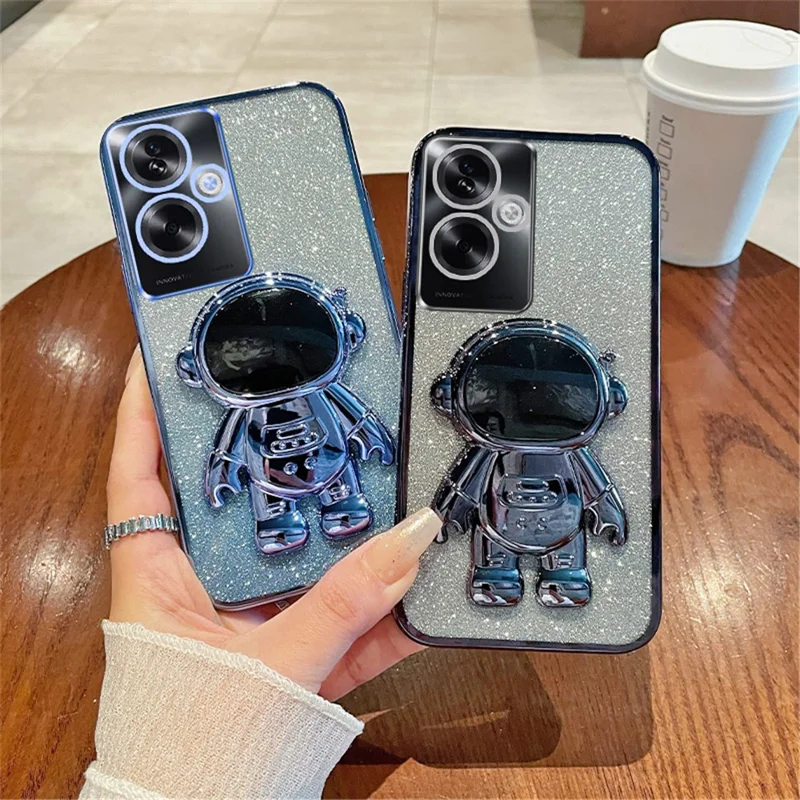 For Oppo A2 5G / A79 5G PC+TPU Glitter Astronaut Kickstand Cover Phone Case - Silver