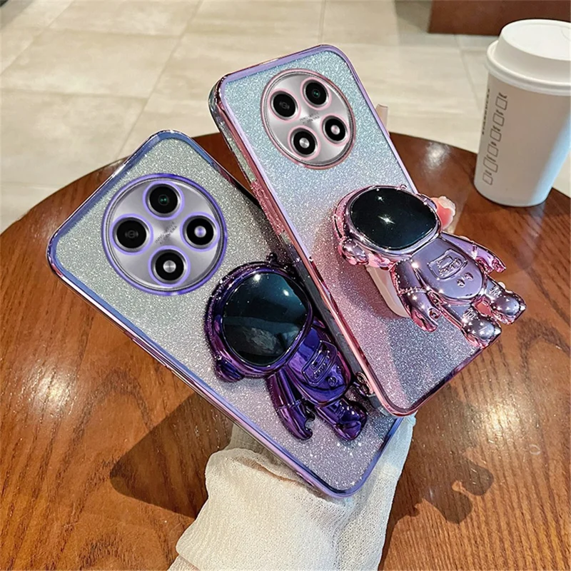 For Oppo A2 Pro 5G PC+TPU Shell Astronaut Kickstand Electroplating Phone Case - Blue