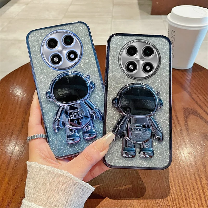 For Oppo A2 Pro 5G PC+TPU Shell Astronaut Kickstand Electroplating Phone Case - Blue