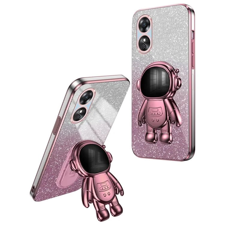 Per Oppo A17 4G Astronaut Kickstand PC+TPU Shell Electroplating Phone Case - Rosa