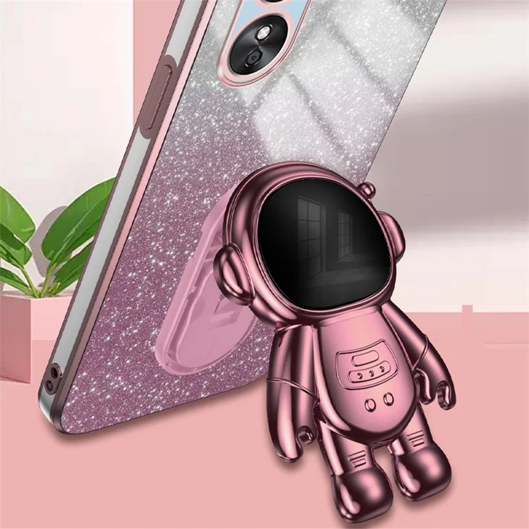 Per Oppo A17 4G Astronaut Kickstand PC+TPU Shell Electroplating Phone Case - Rosa