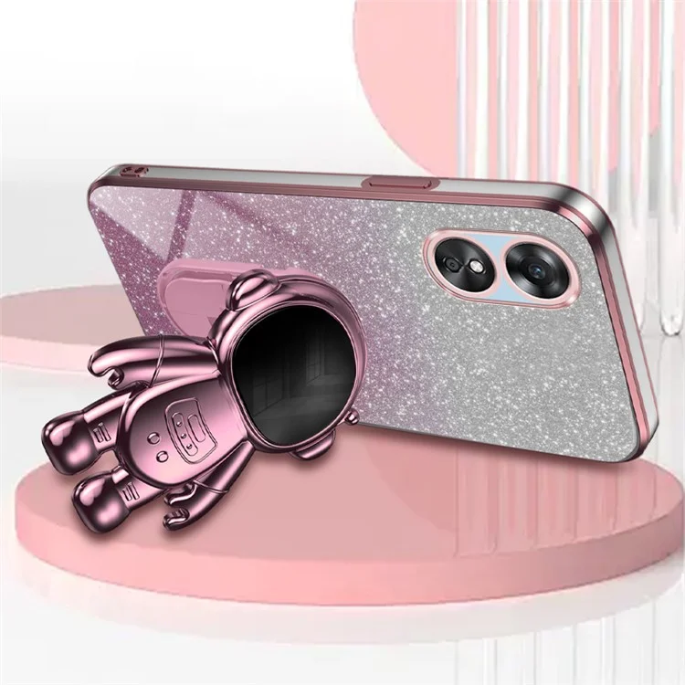 Per Oppo A17 4G Astronaut Kickstand PC+TPU Shell Electroplating Phone Case - Rosa