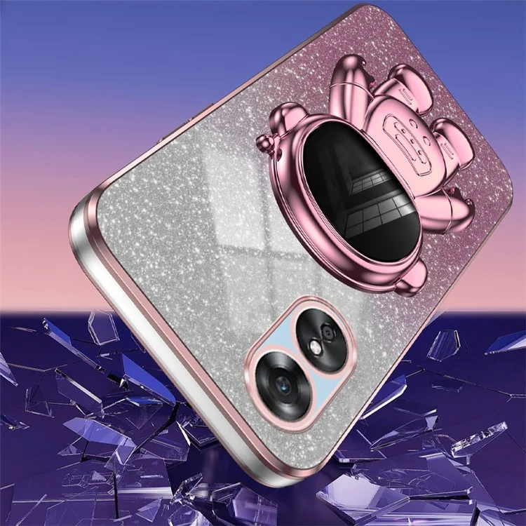 Per Oppo A17 4G Astronaut Kickstand PC+TPU Shell Electroplating Phone Case - Rosa