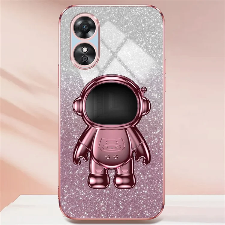 Per Oppo A17 4G Astronaut Kickstand PC+TPU Shell Electroplating Phone Case - Rosa