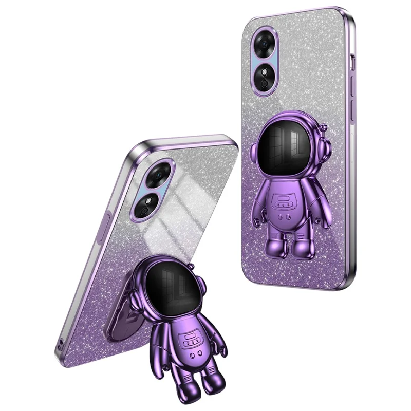 For Oppo A17 4G Astronaut Kickstand PC+TPU Shell Electroplating Phone Case - Purple