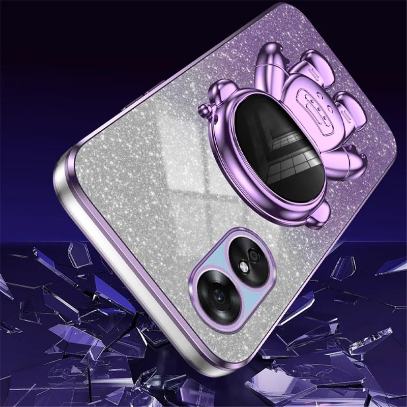 For Oppo A17 4G Astronaut Kickstand PC+TPU Shell Electroplating Phone Case - Purple